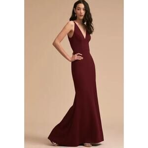 NWT BHLDN Jones‎ Maxi Stretch Crepe Sleeveless V-Neck Dress Burgundy Size 12